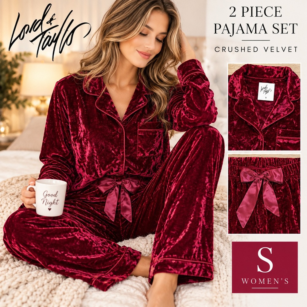 Lord & Taylor Crushed Velvet Pajama 2 pc Set Womens S Red Sleepwear Loungewear